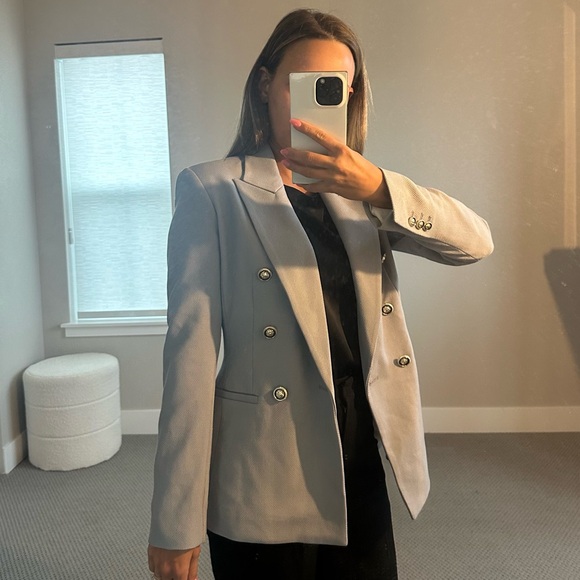 NWT Zara Double Breasted Blazer Light Blue Gold Buttons XS Work Office Business - Picture 3 of 9